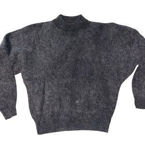 Vintage Angora Rabbit Wool Blend Grey Cropped Mock Neck Boxy Sweater Size Small
